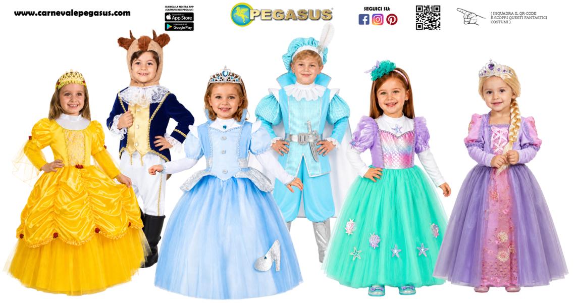 COSTUMI DA PRINCIPESSE BAMBINA E PRINCIPE AZZURRO DA 3 A 6 ANNI